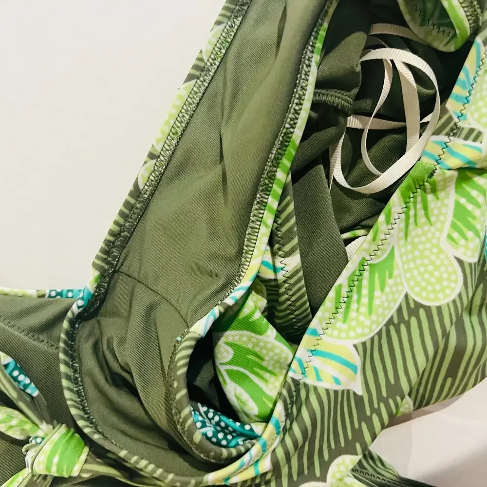 Aerie Green Floral Knot Front One Piece Swimsuit Size S Small